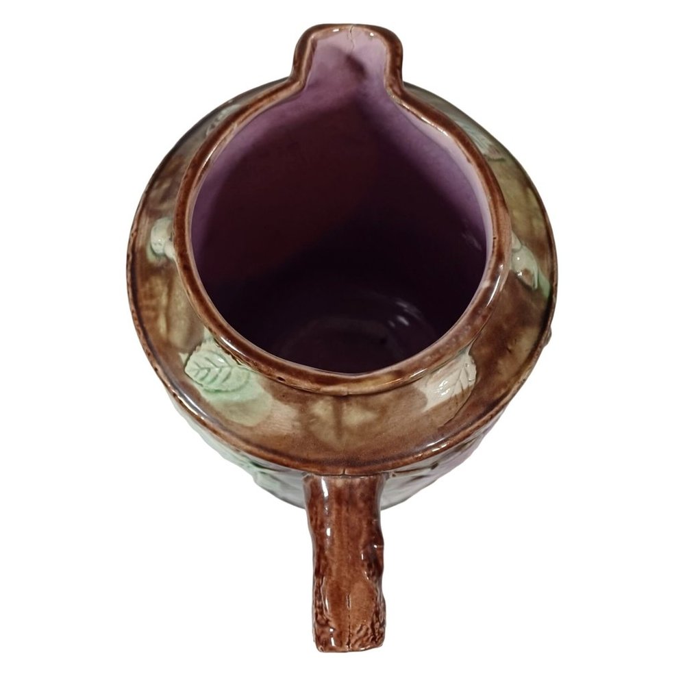 Antique French 19th Cent French Barbotine Majolica Pottery Water Pitcher Vintage - Picture 10 of 13